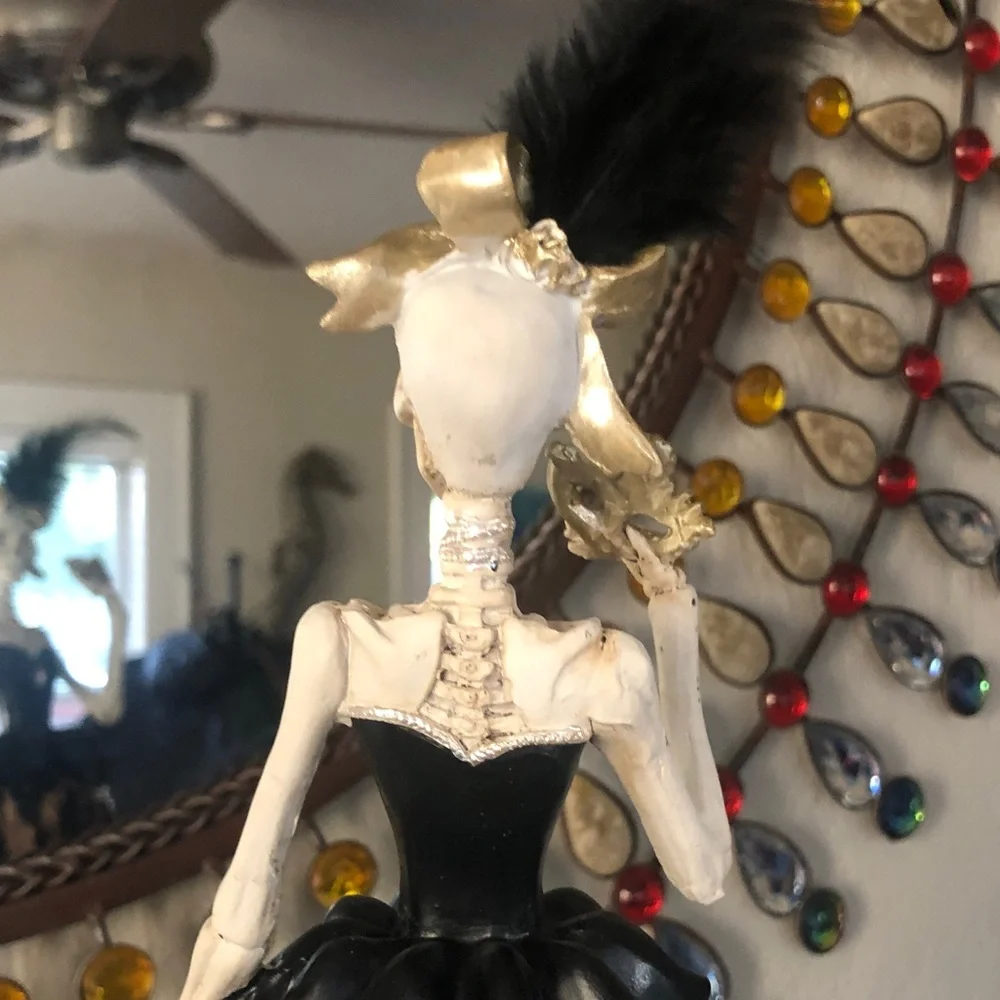 NEW Sequined Skeleton Figurine Halloween Decor in Black and Brown w: Heels